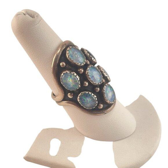 Navajo Nakai Opal Cluster Ring Size 8 Sterling Silver Signed Native American, Fi - Picture 5 of 8